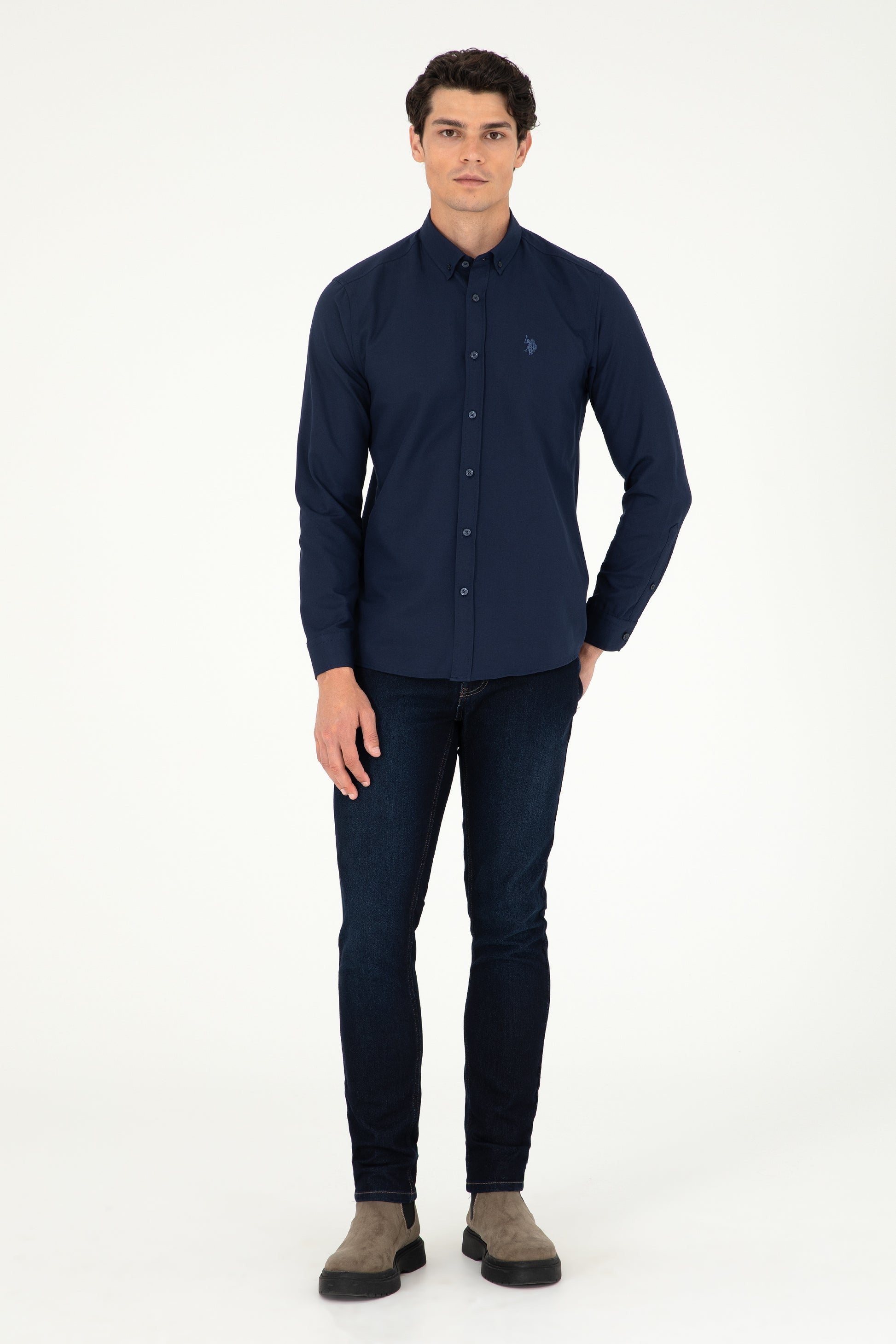 Men's Navy Blue Long Sleeve Basic Shirt