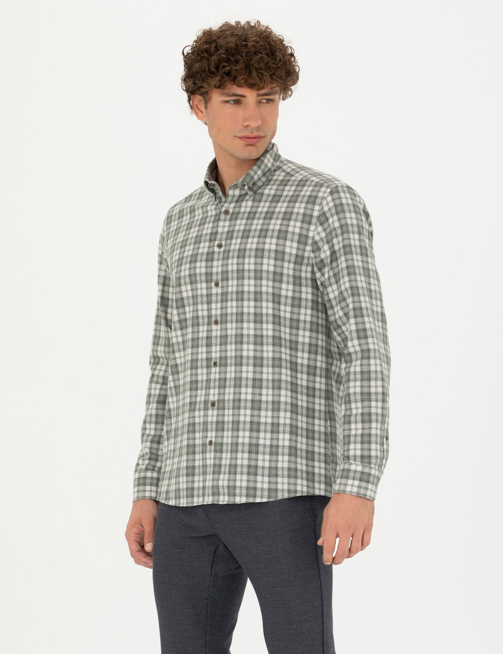 Khaki Regular Fit Long Sleeve Shirt