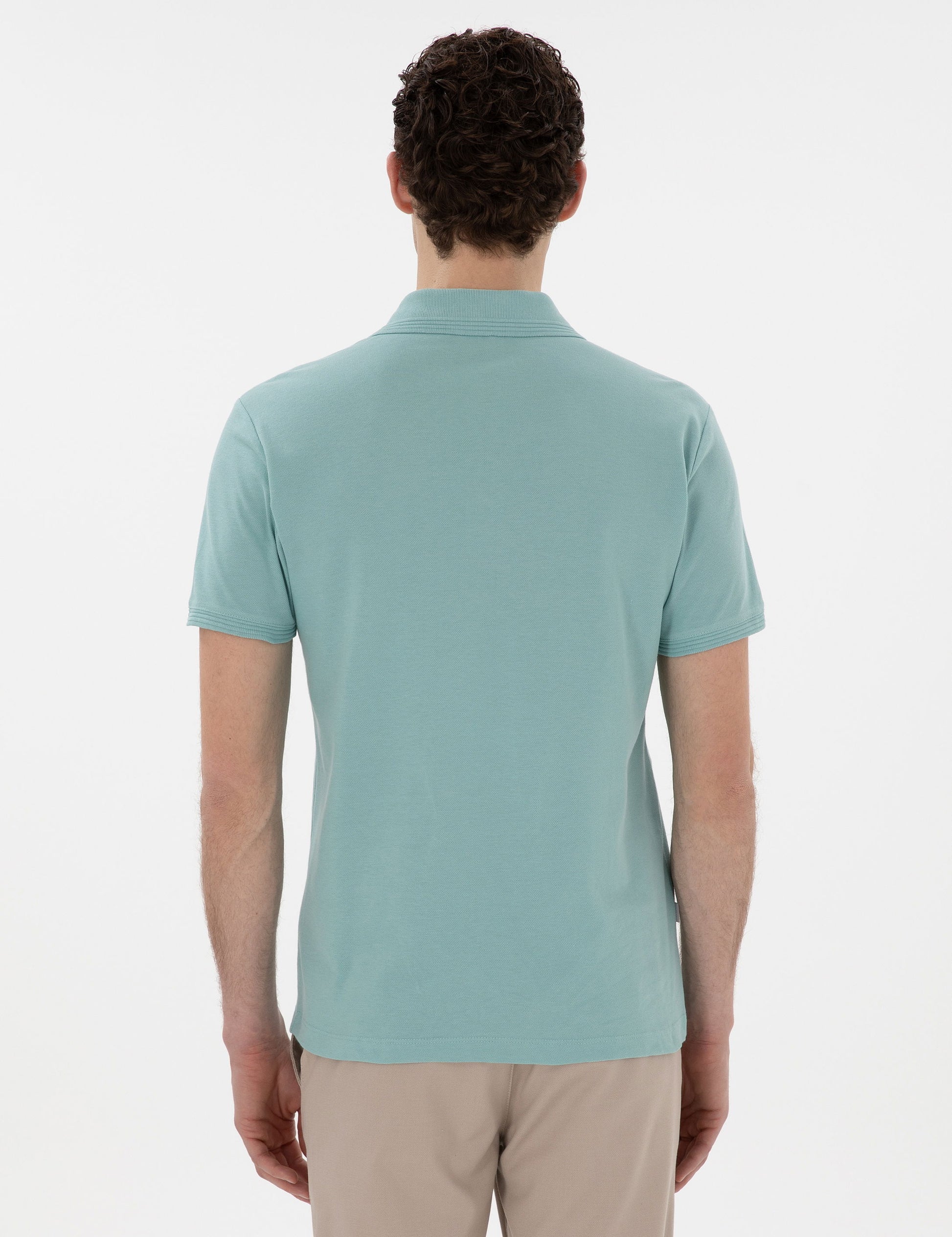 Dark Mint Slim Fit No-Fold Polo Neck Basic T-Shirt