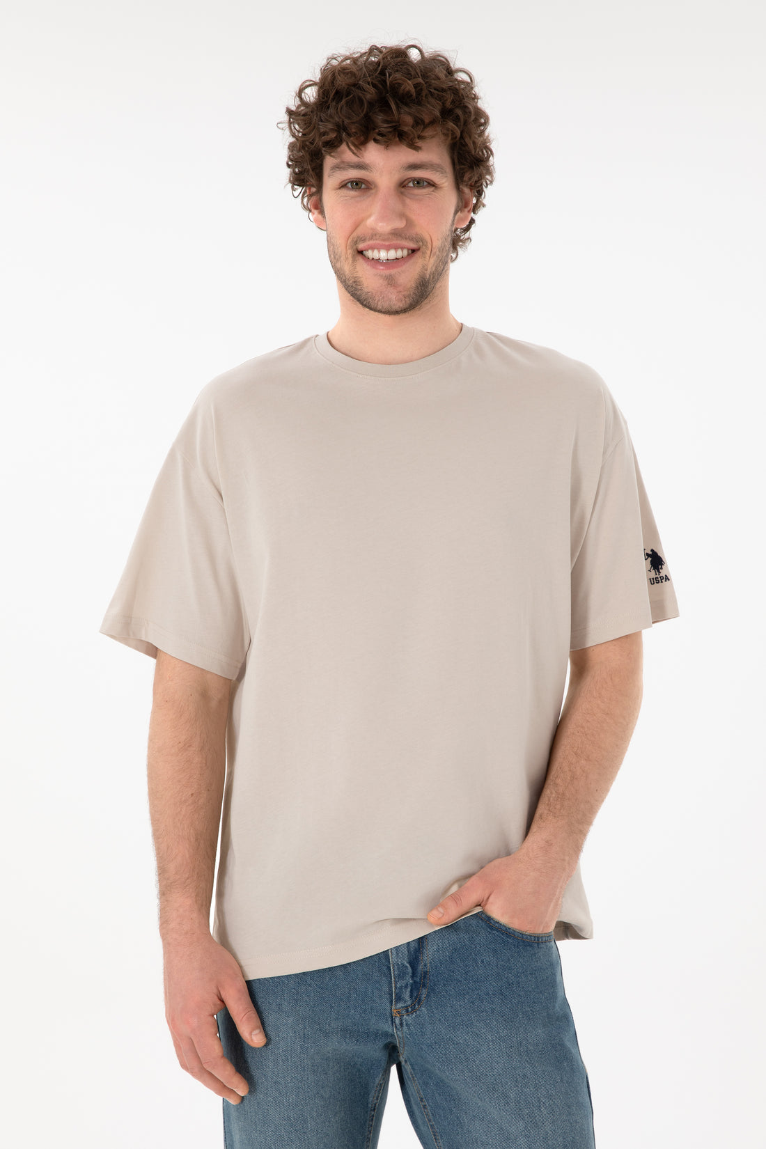 Men's Oversize Fit Crew Neck Stone T-Shirt
