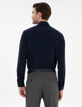 Navy Blue Slim Fit Long Sleeve Basic Shirt