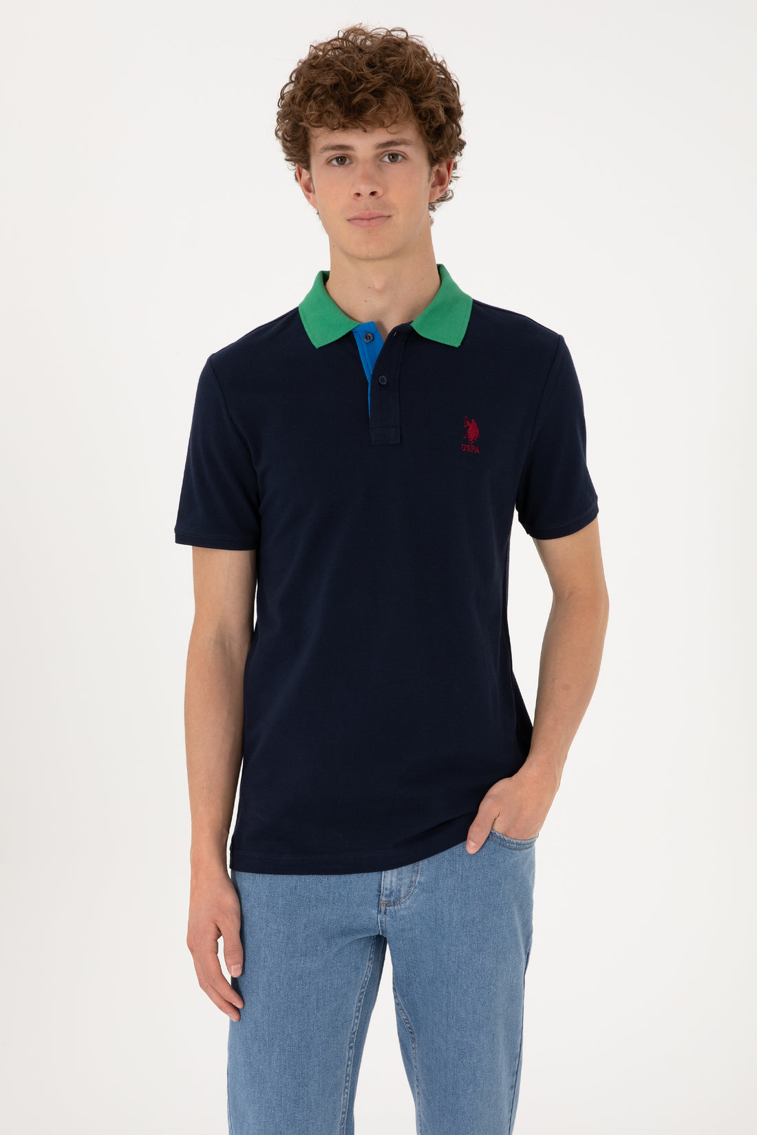 Men's Regular Fit Polo Neck Navy T-Shirt