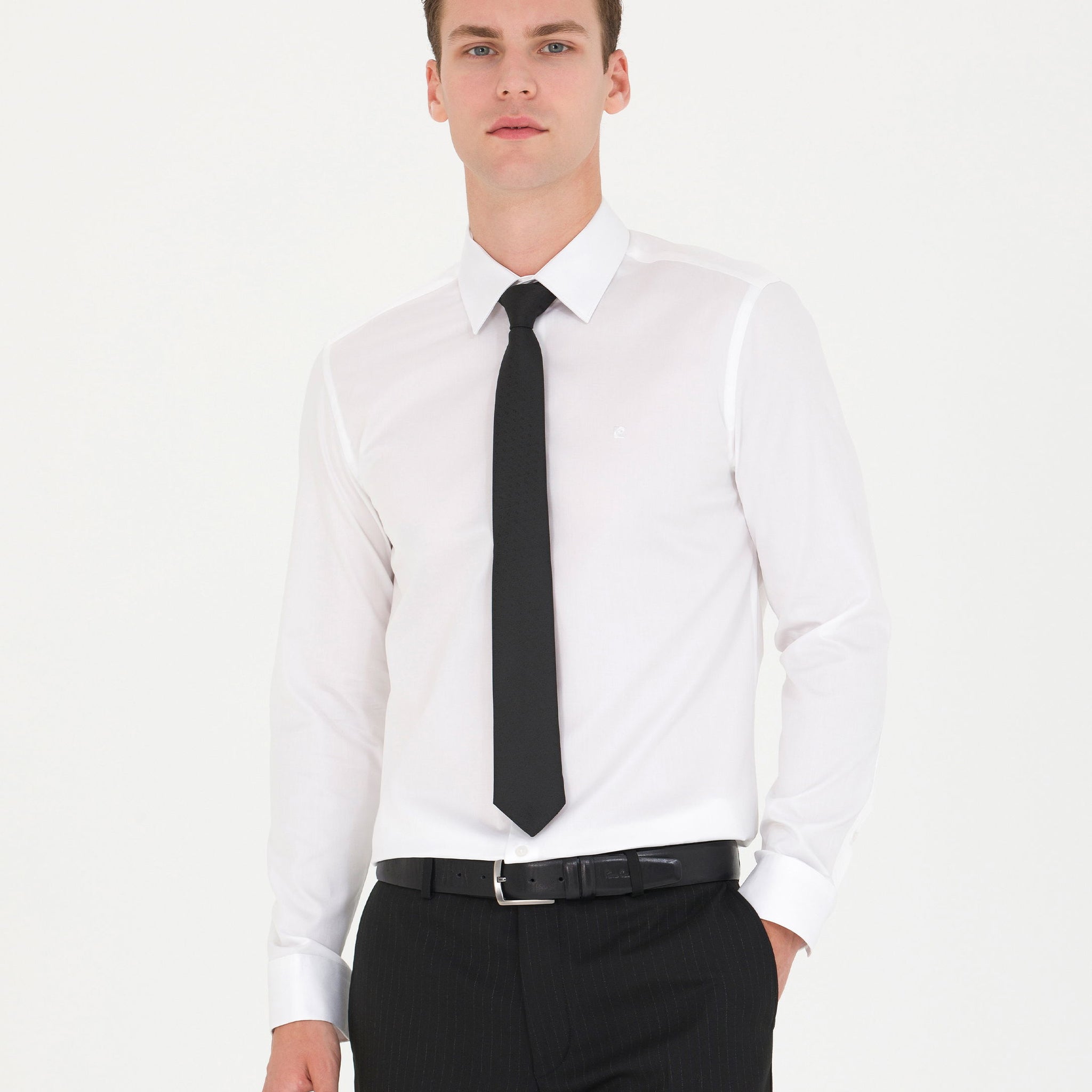 White Slim Fit Long Sleeve Basic Shirt