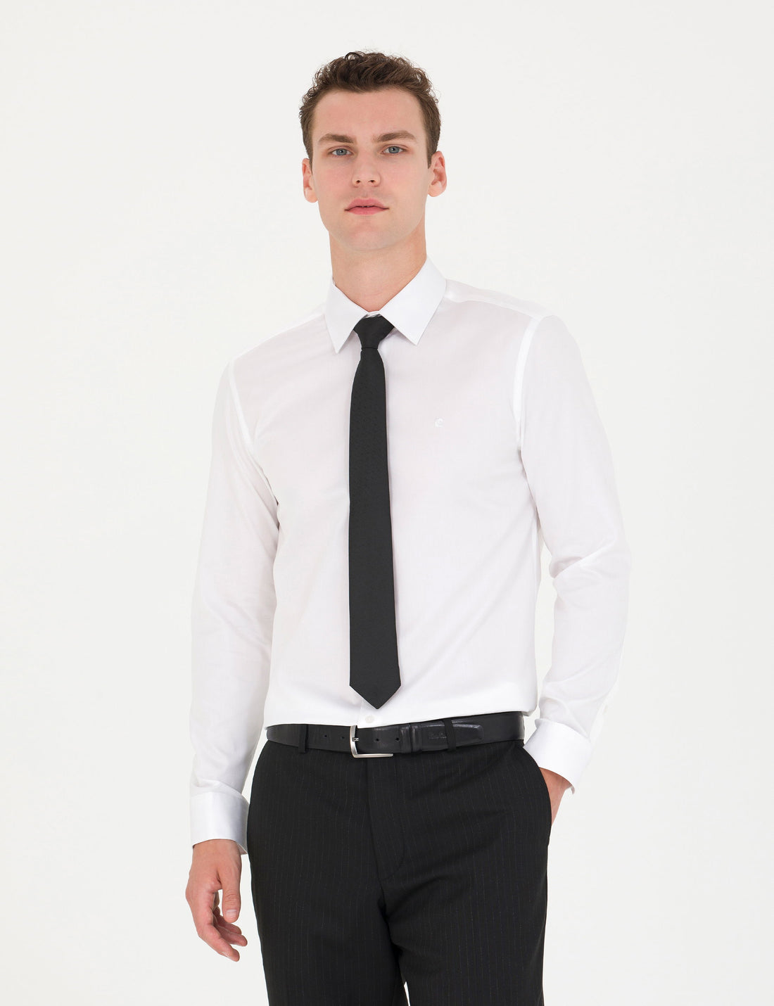 White Slim Fit Long Sleeve Basic Shirt