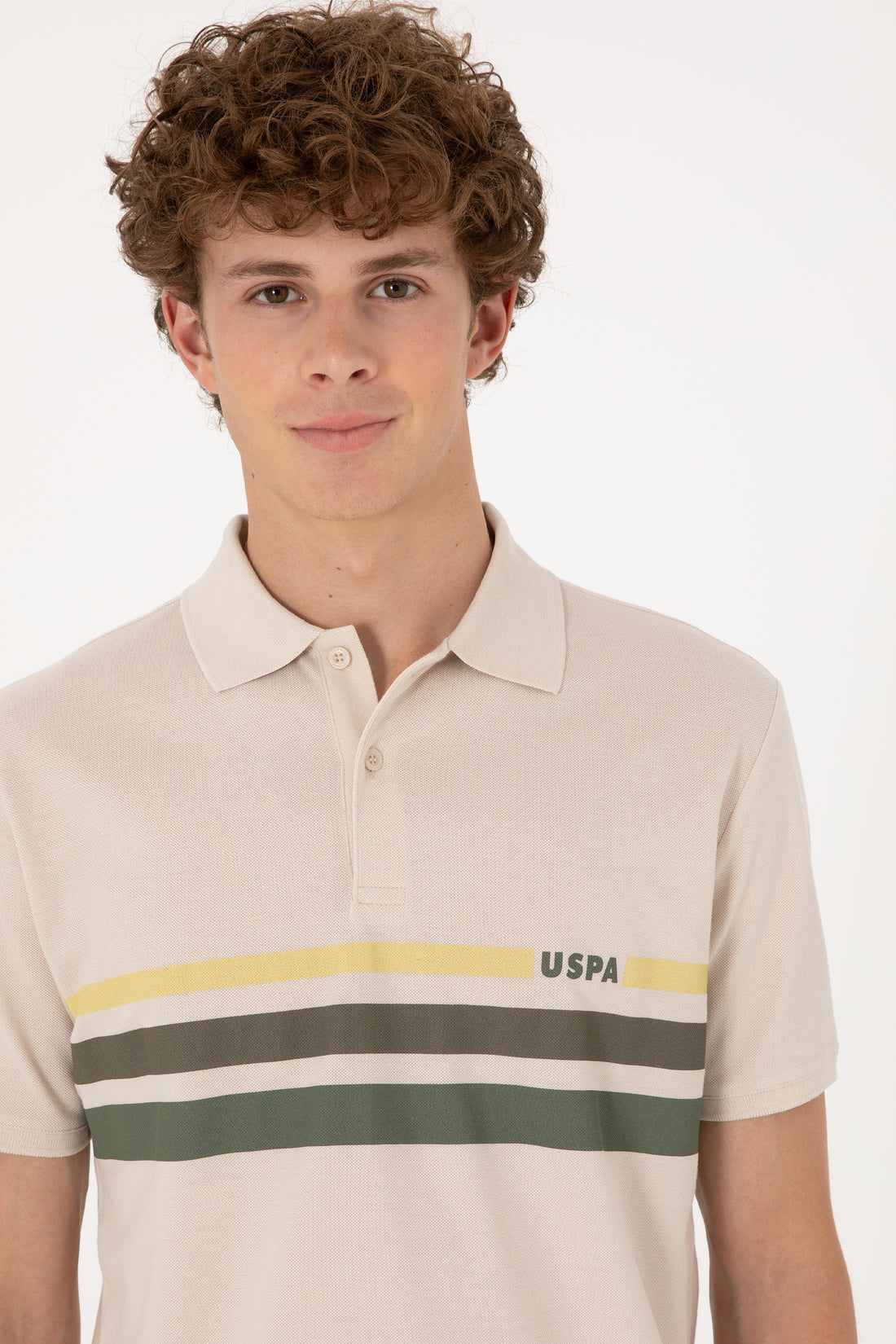 Men's Regular Fit Polo Neck Stone T-Shirt