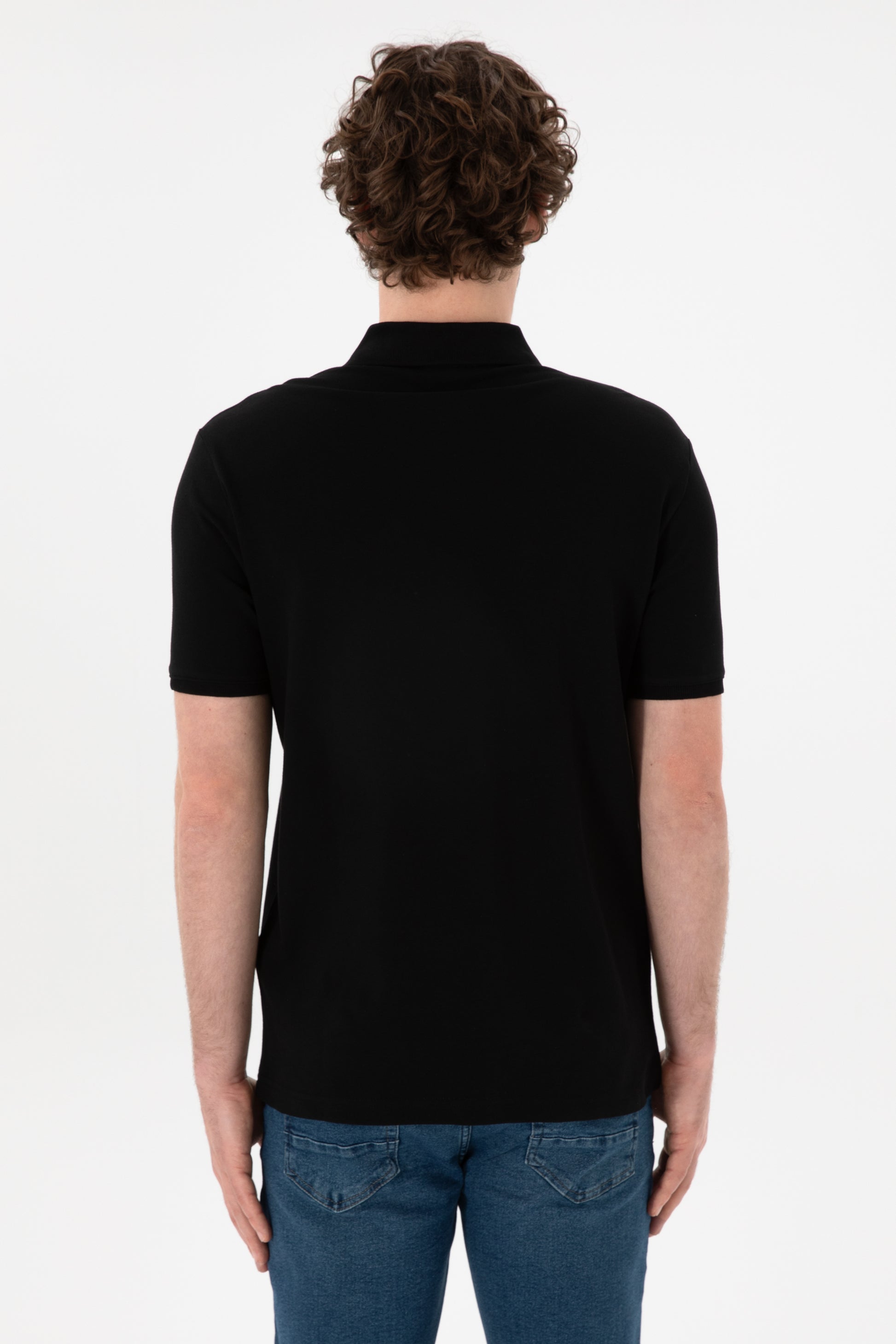 Men's Regular Fit Polo Neck Black Basic T-Shirt