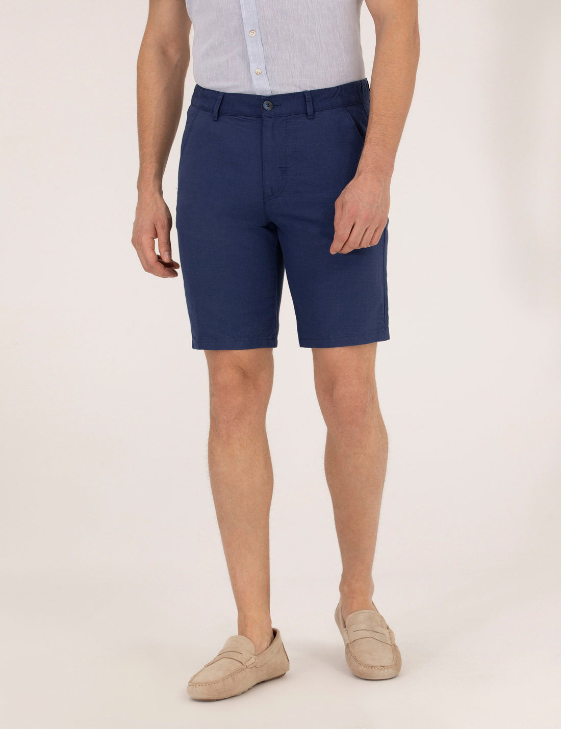 Indigo Slim Fit Linen Blend Bermuda Shorts