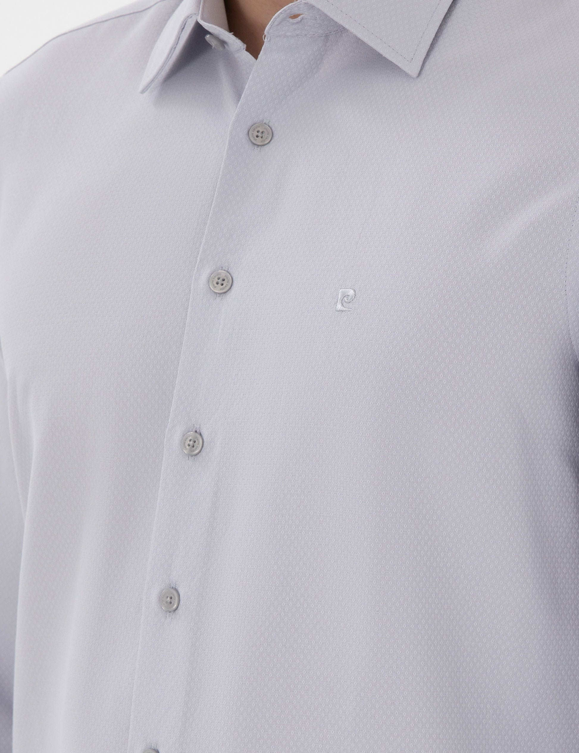 Grey Italian Collar Ruffle Long Sleeve Shirt
