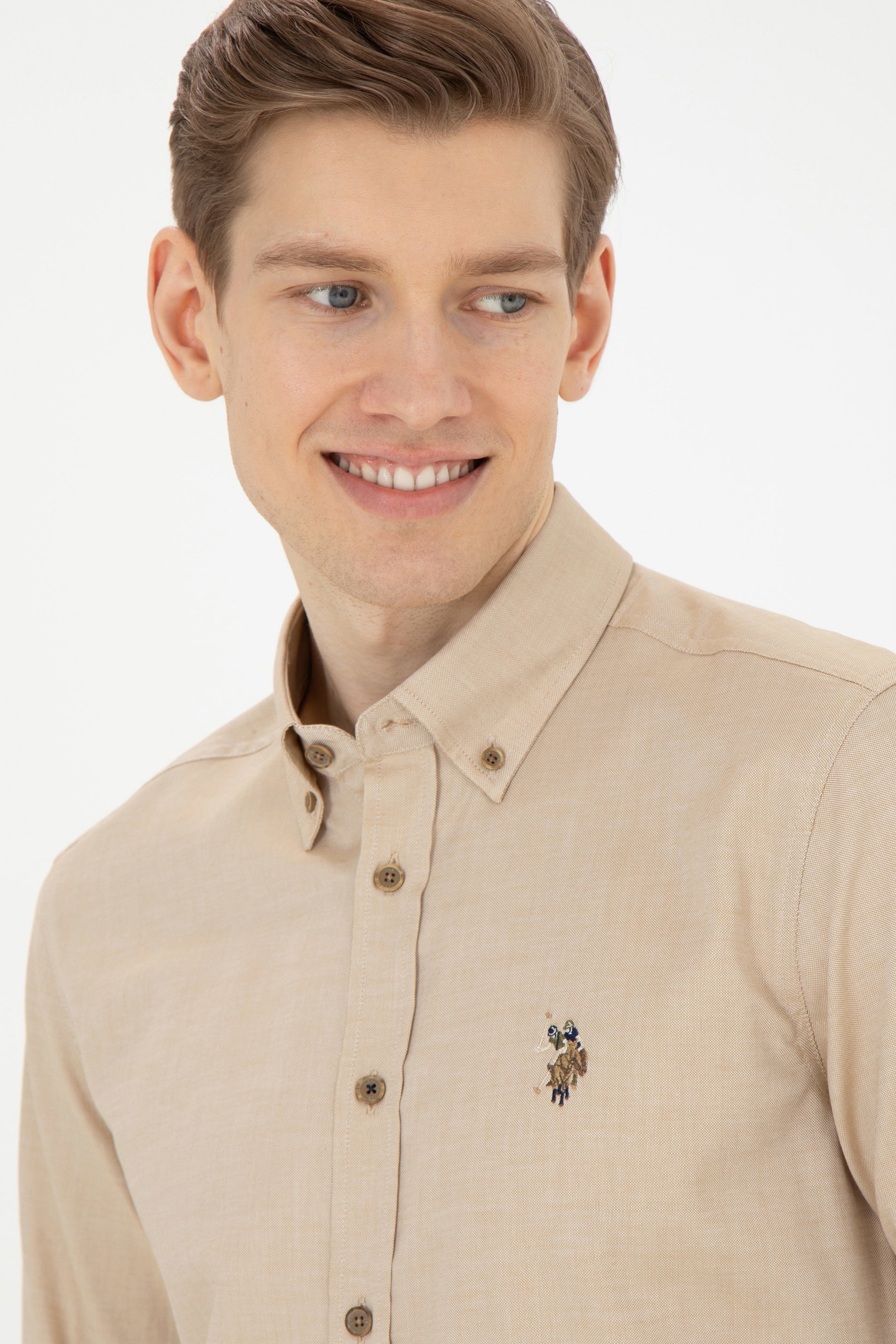 Men's Light Khaki Long Sleeve Basic Shirt