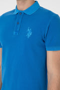 Men's Slim Fit Polo Neck Cobalt Wash Basic T-Shirt