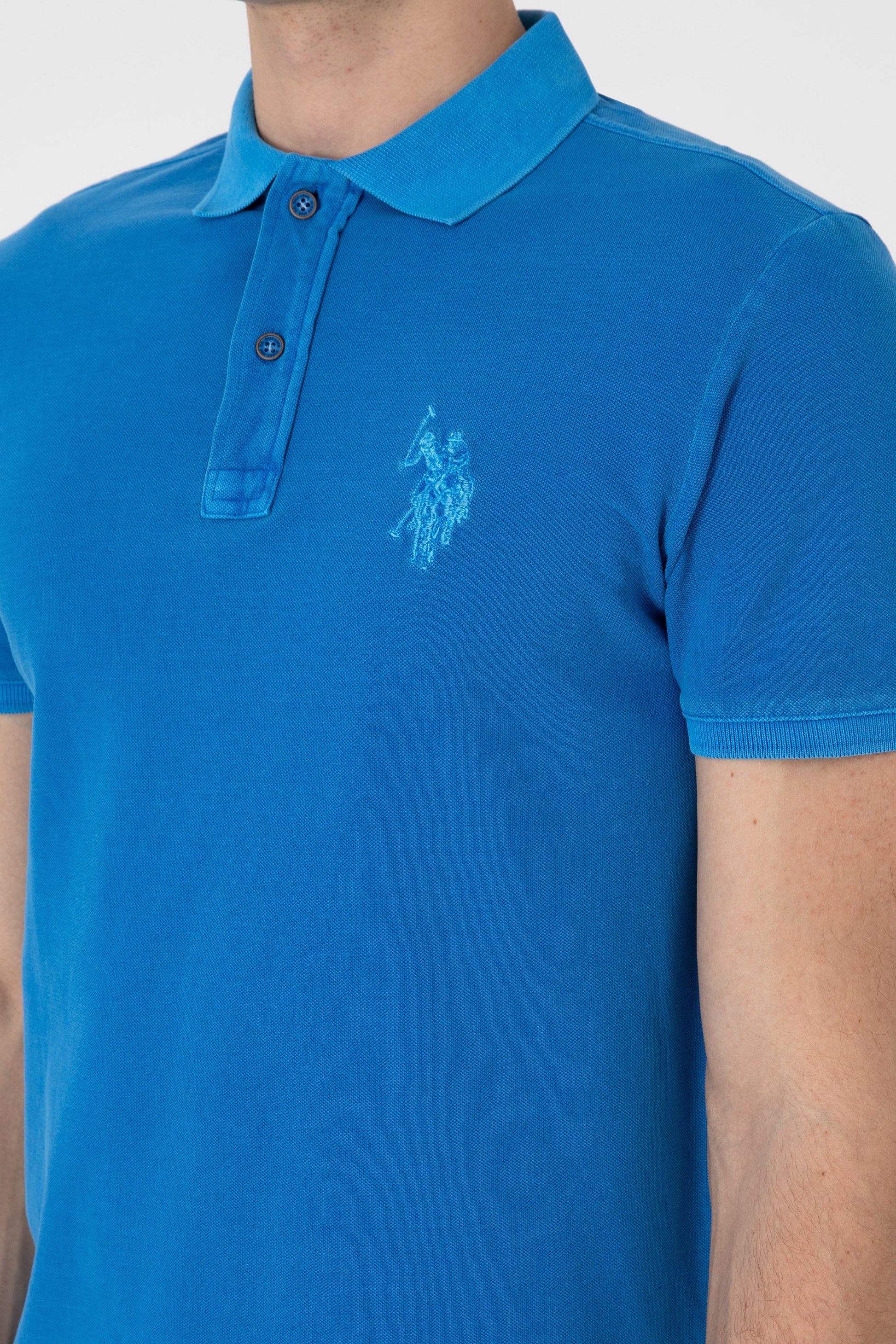 Men's Slim Fit Polo Neck Cobalt Wash Basic T-Shirt