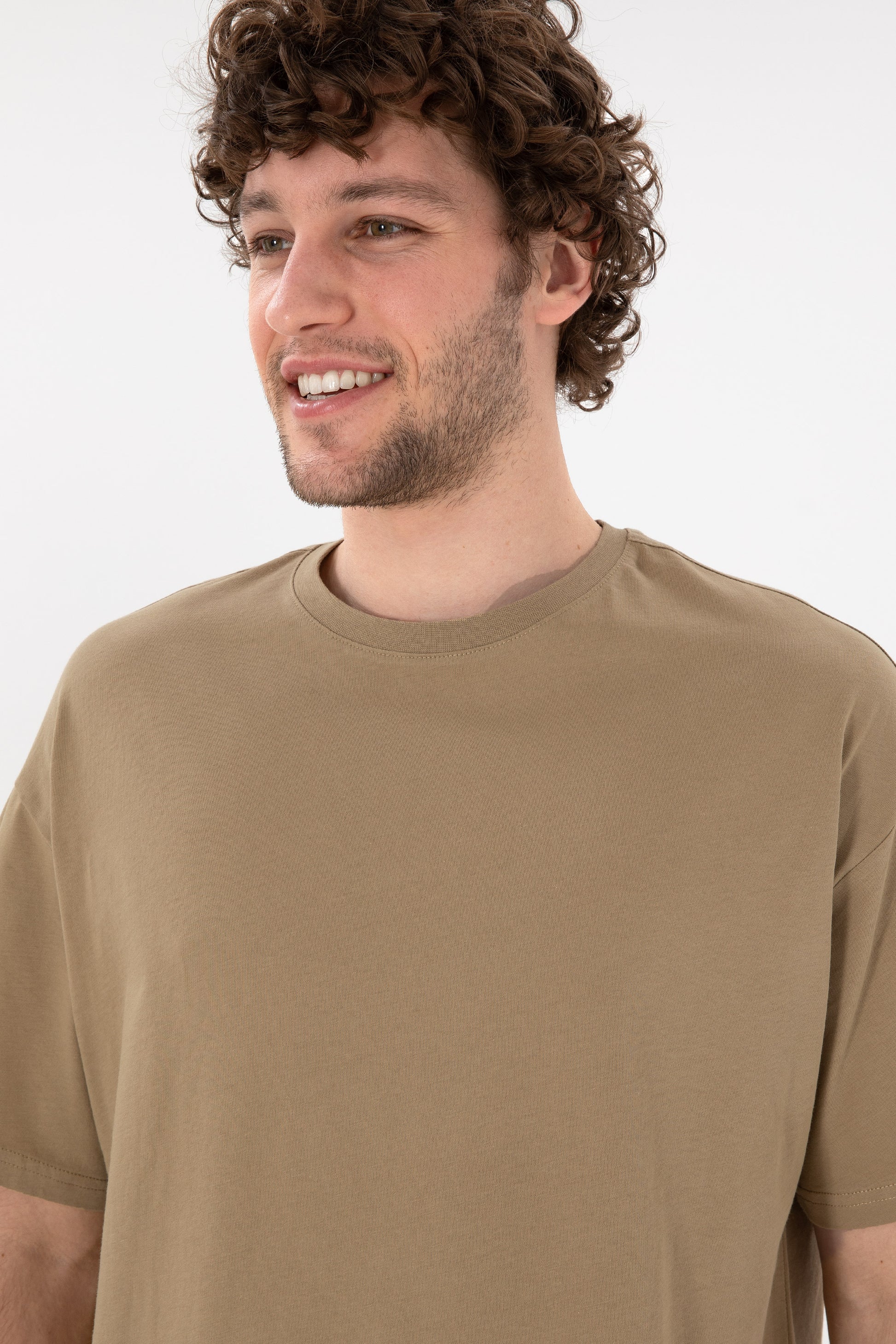 Men's Oversize Fit Crew Neck Khaki T-shirt