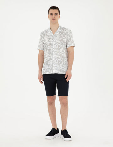 Navy Blue Slim Fit Woven Shorts