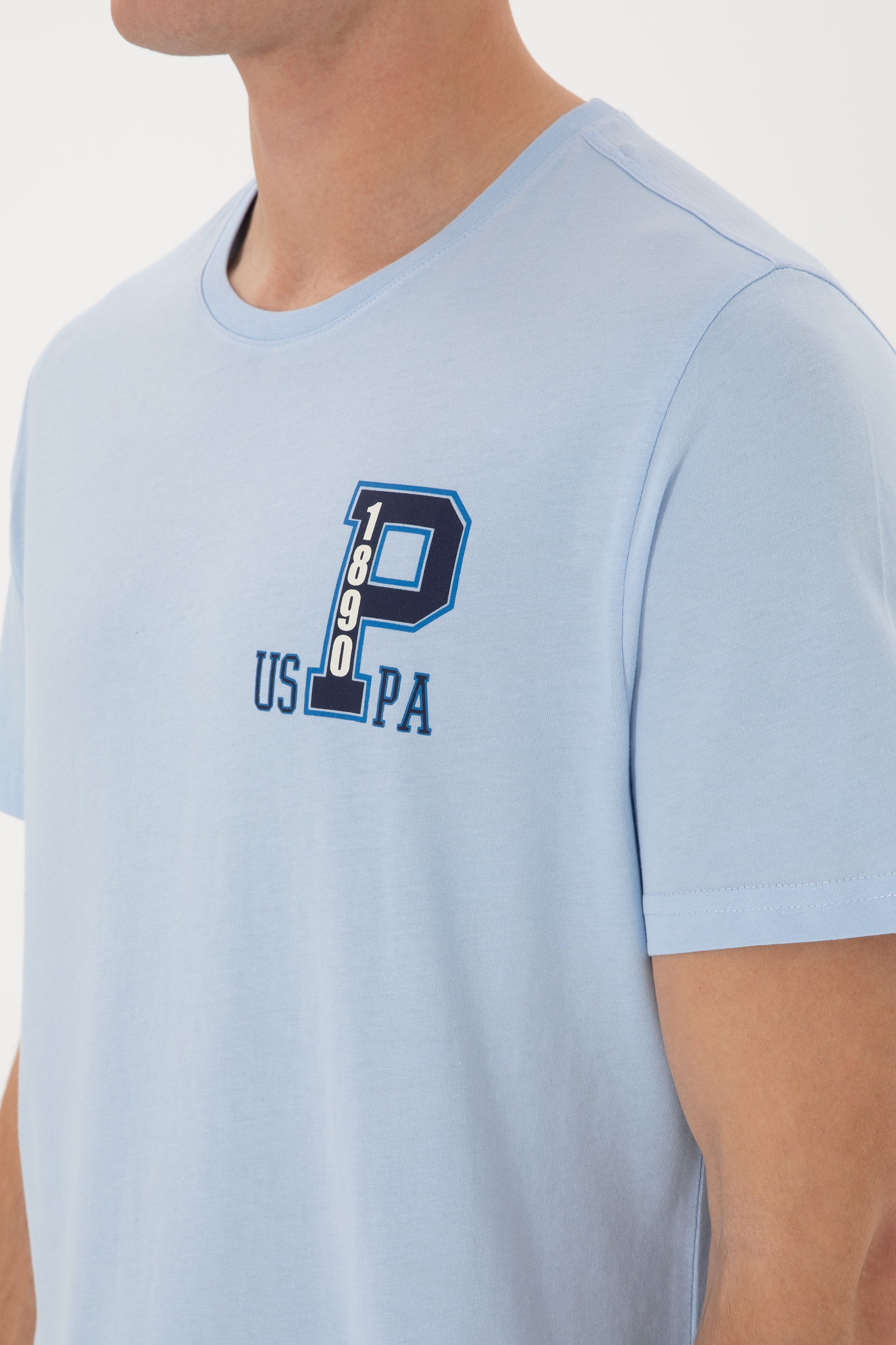 Men's Regular Fit Crew Neck Light Blue T-Shirt