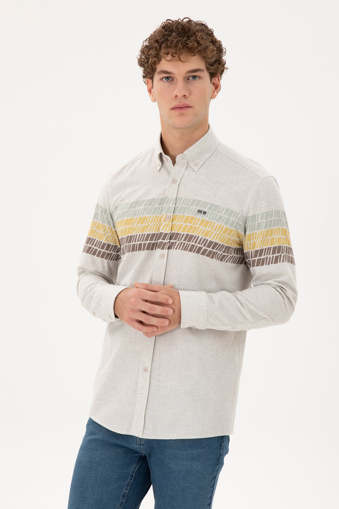 Men's Ecru Long Sleeve Shirt