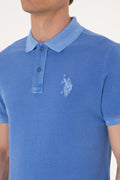 Men's Slim Fit Polo Neck Indigo Wash Basic T-Shirt