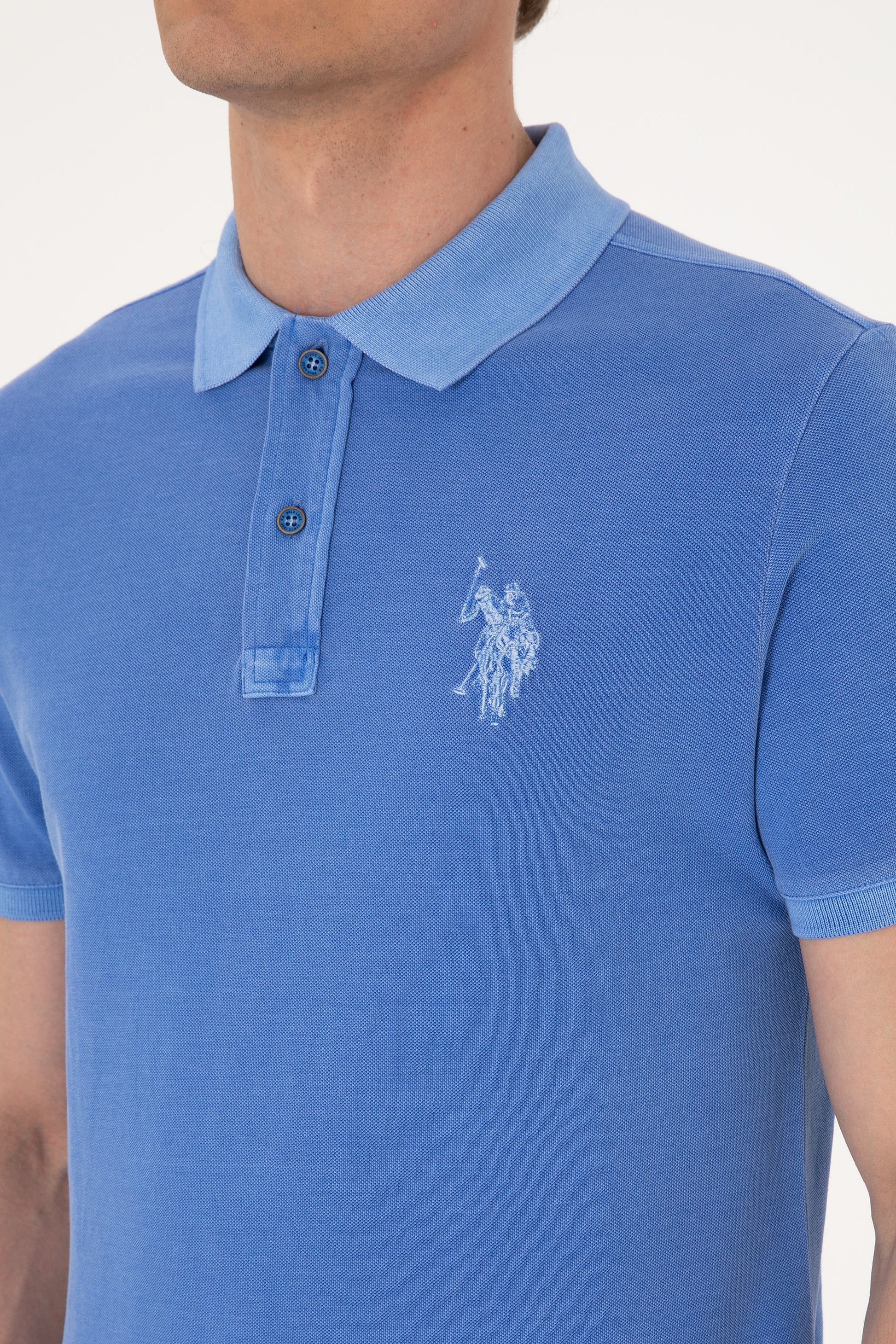 Men's Slim Fit Polo Neck Indigo Wash Basic T-Shirt