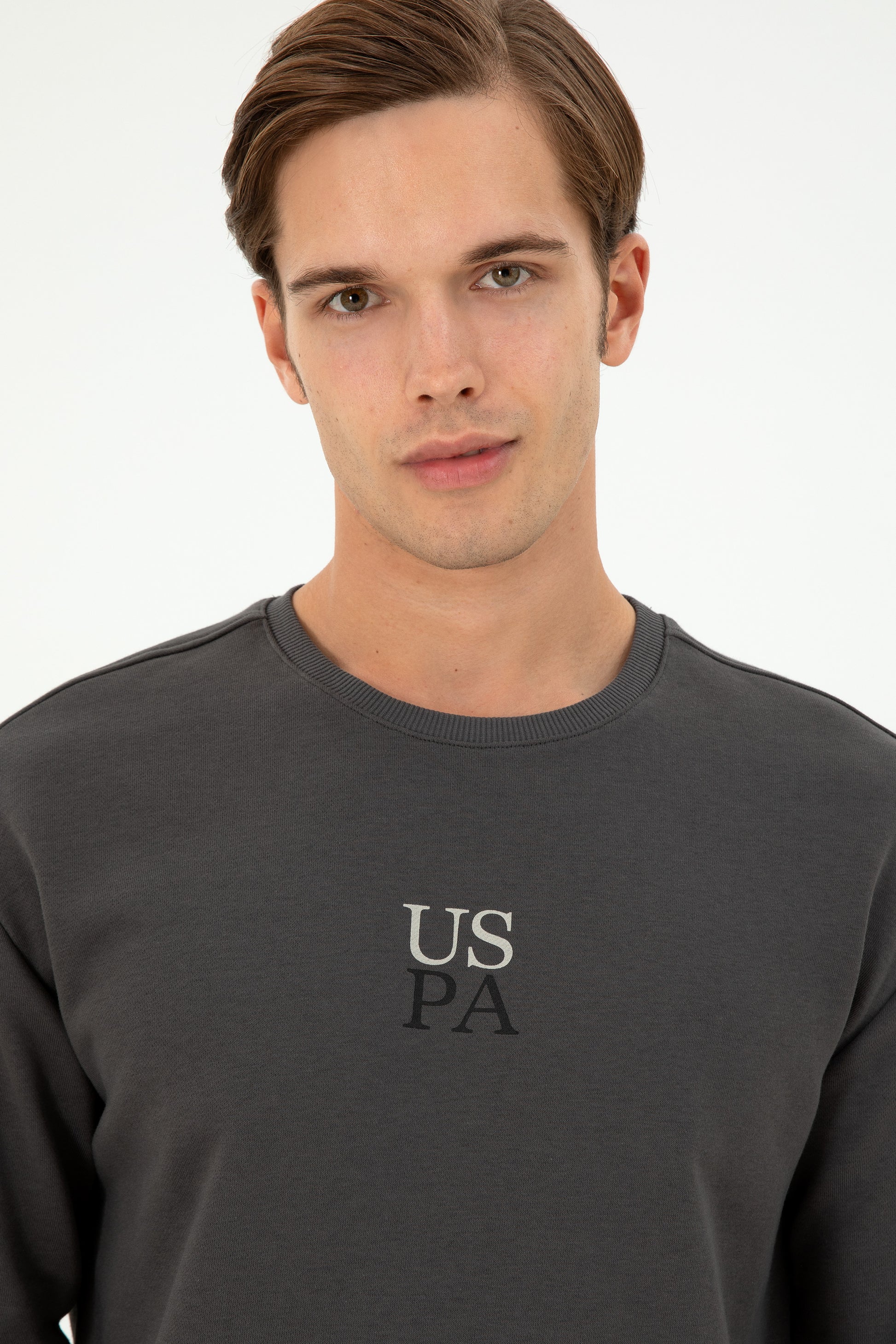 Men's Comfort Fit Crew Neck Anthracite Basic Sweatshirt