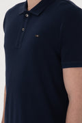 Men's Slim Fit Polo Neck Navy Basic T-Shirt