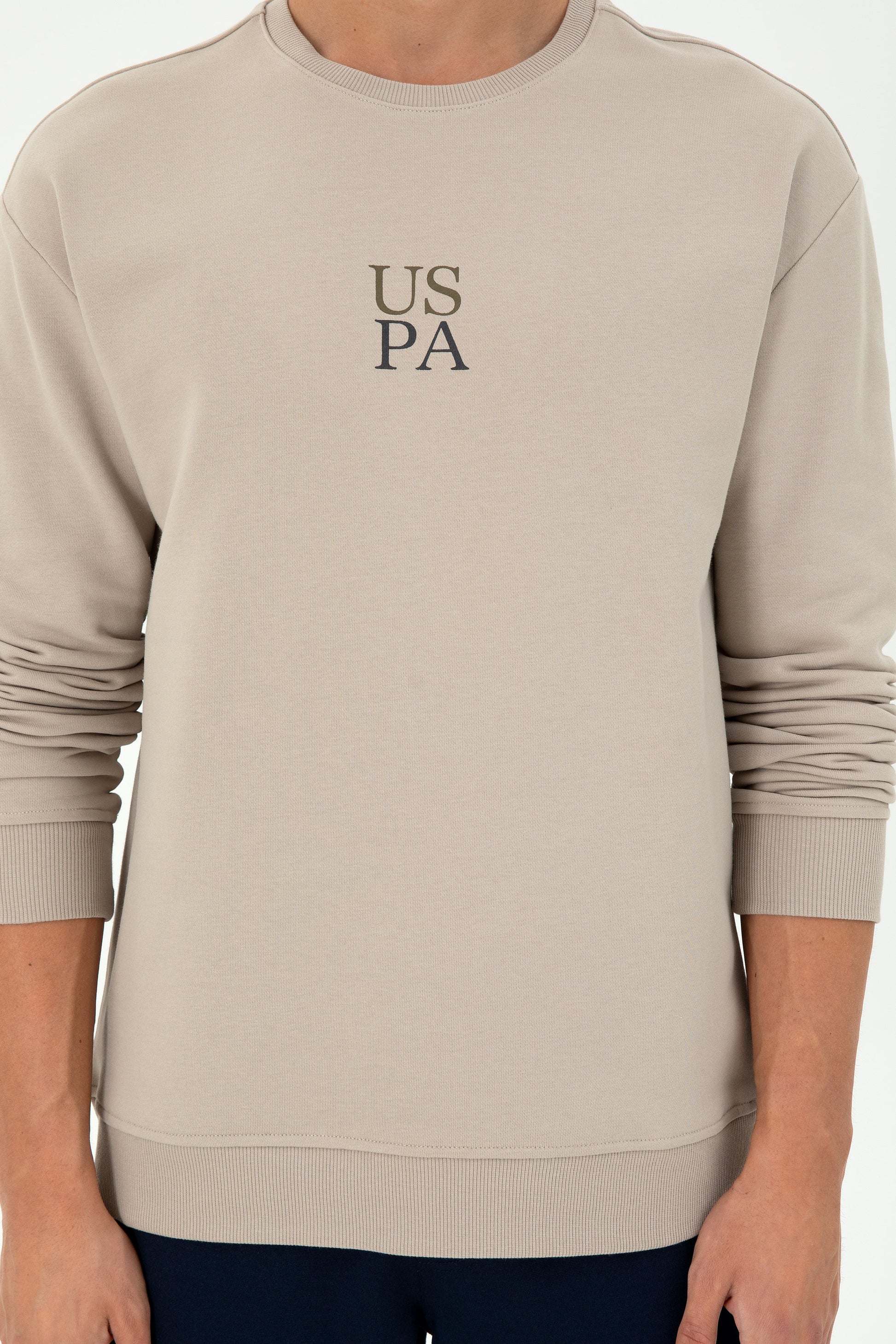 Men's Comfort Fit Crew Neck Stone Basic Sweatshirt