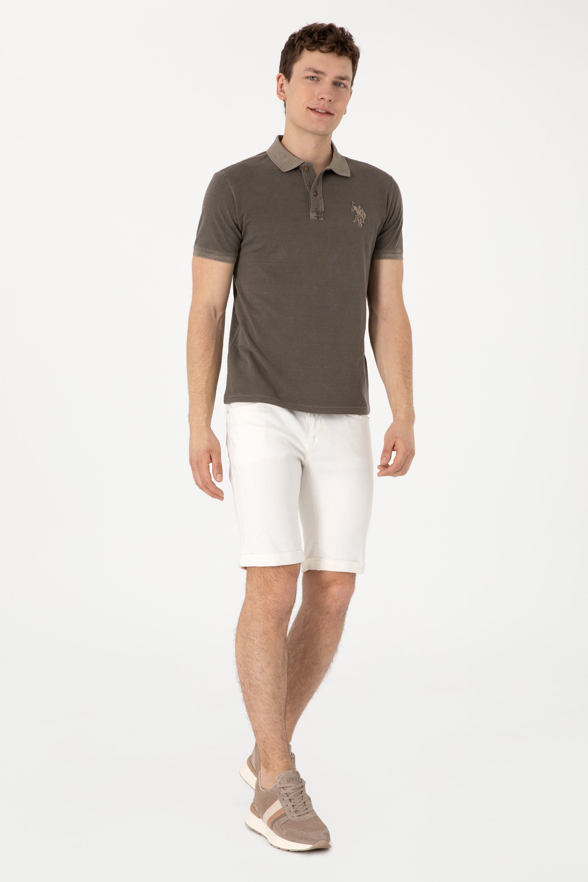 Men's Slim Fit Polo Neck Mink Wash Basic T-Shirt