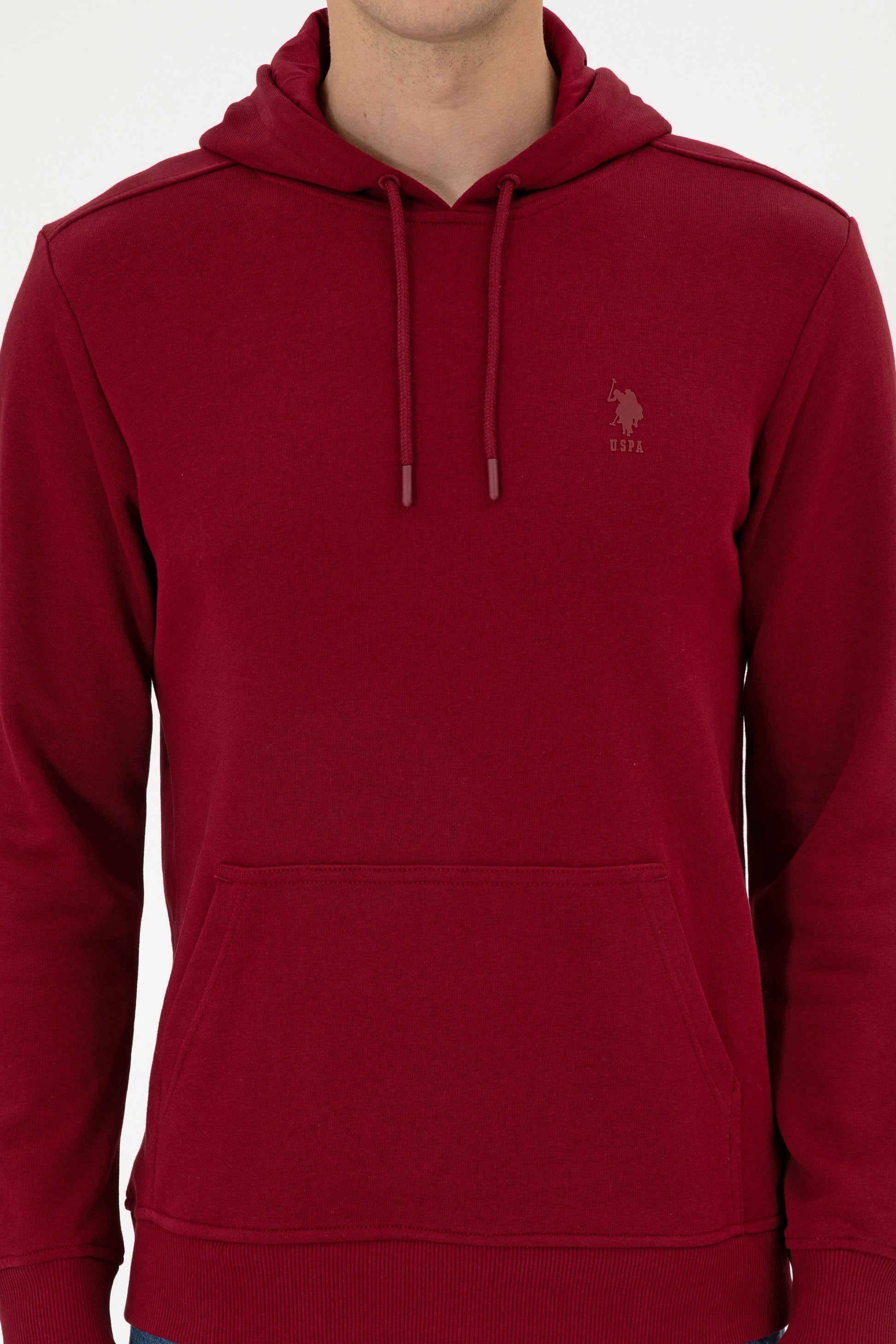 Erkek Regular Fit Kapişonlu Bordo Basic Sweatshirt