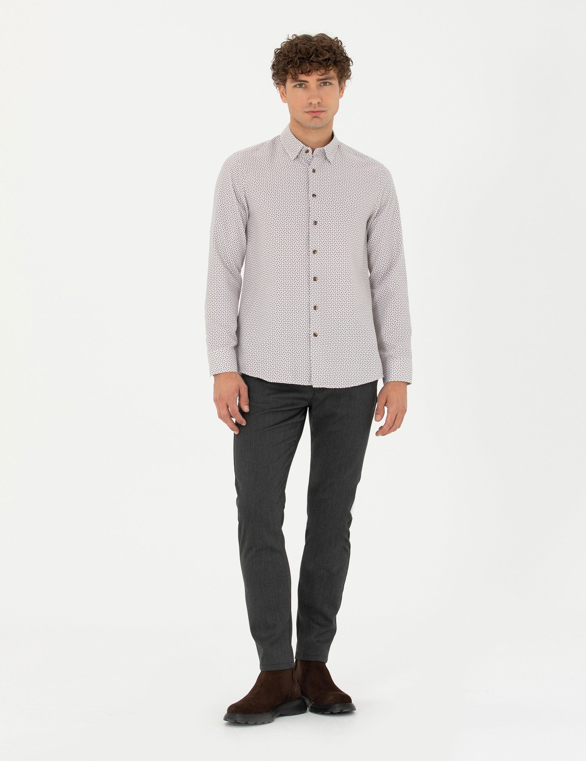 Brown Slim Fit Long Sleeve Shirt