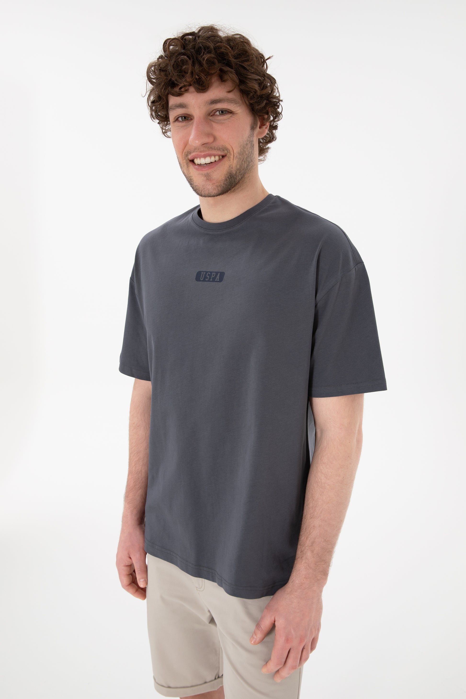 Men's Oversize Fit Crew Neck Anthracite T-Shirt