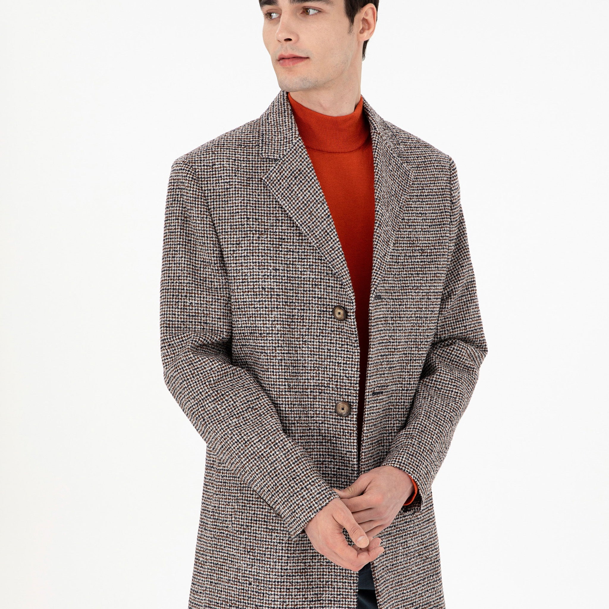 Brown Slim Fit Cashmere Coat