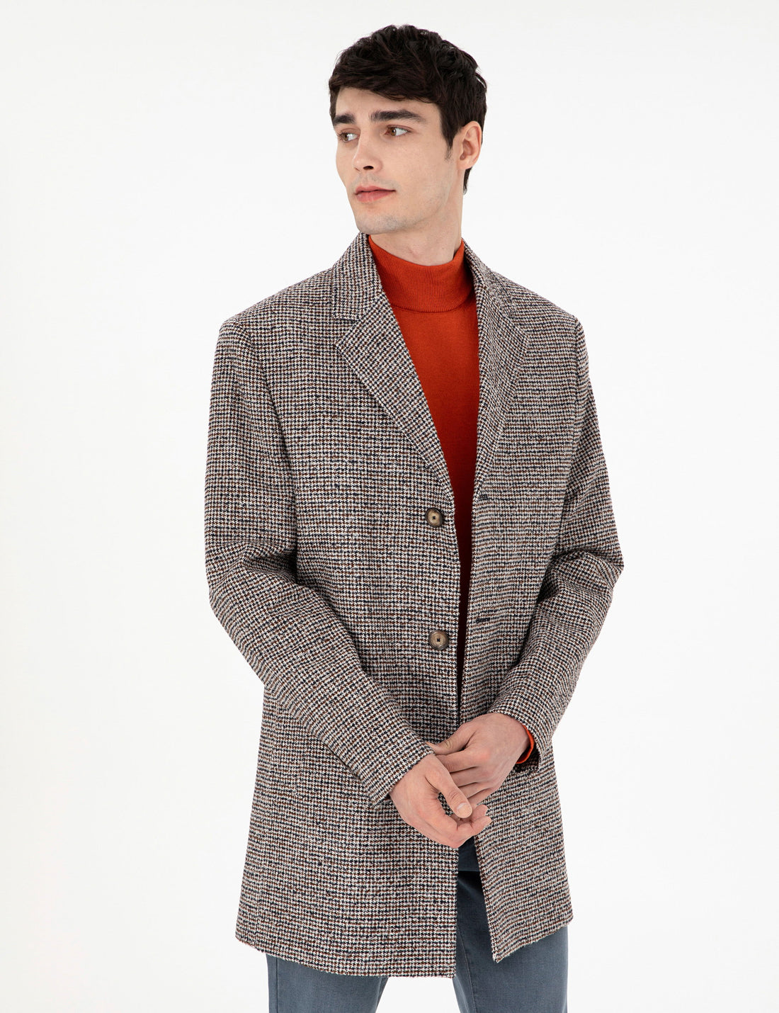 Brown Slim Fit Cashmere Coat