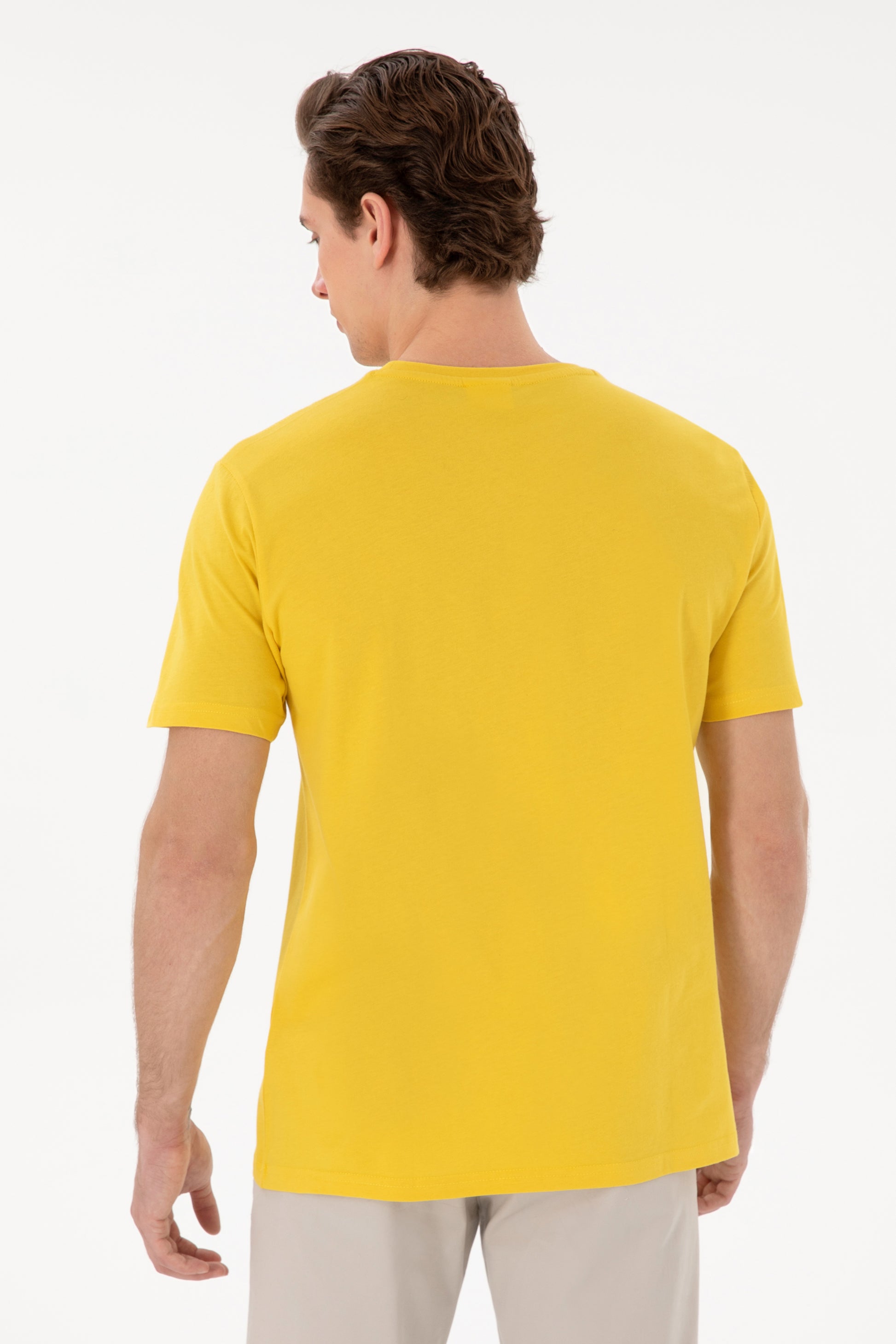 Men's Regular Fit Crew Neck Dark Yellow Basic T-Shirt