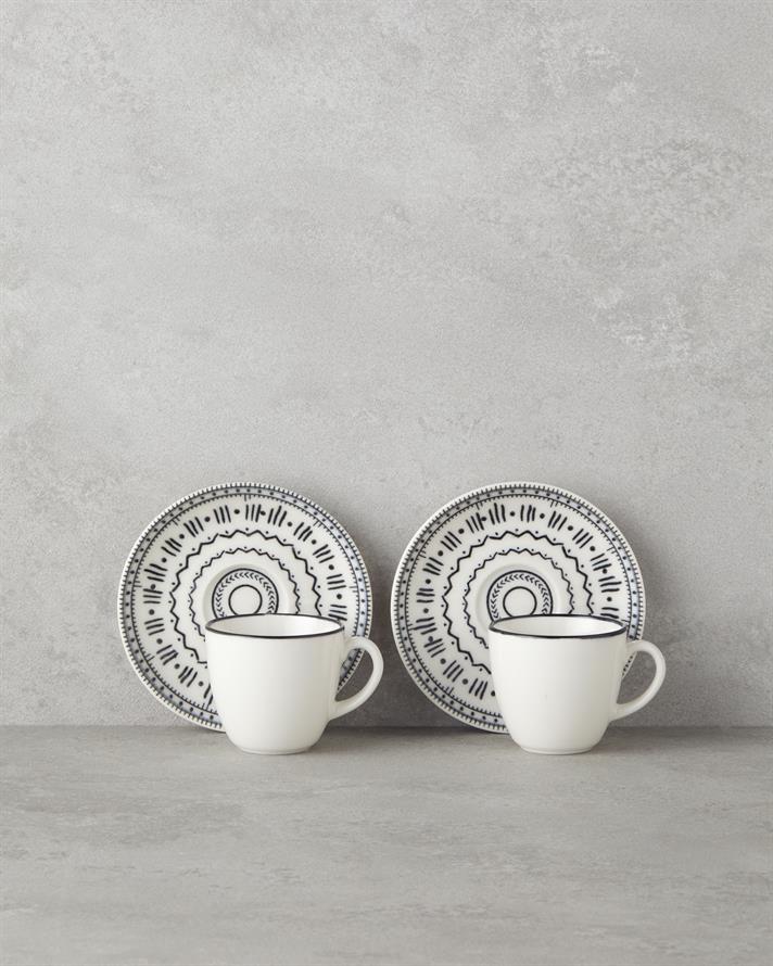 Deco Bone Porcelain 4 Pieces 2 Seater Coffee Cup Set 90 ml Black