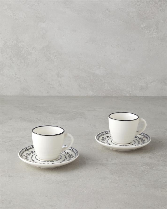 Deco Bone Porcelain 4 Pieces 2 Seater Coffee Cup Set 90 ml Black