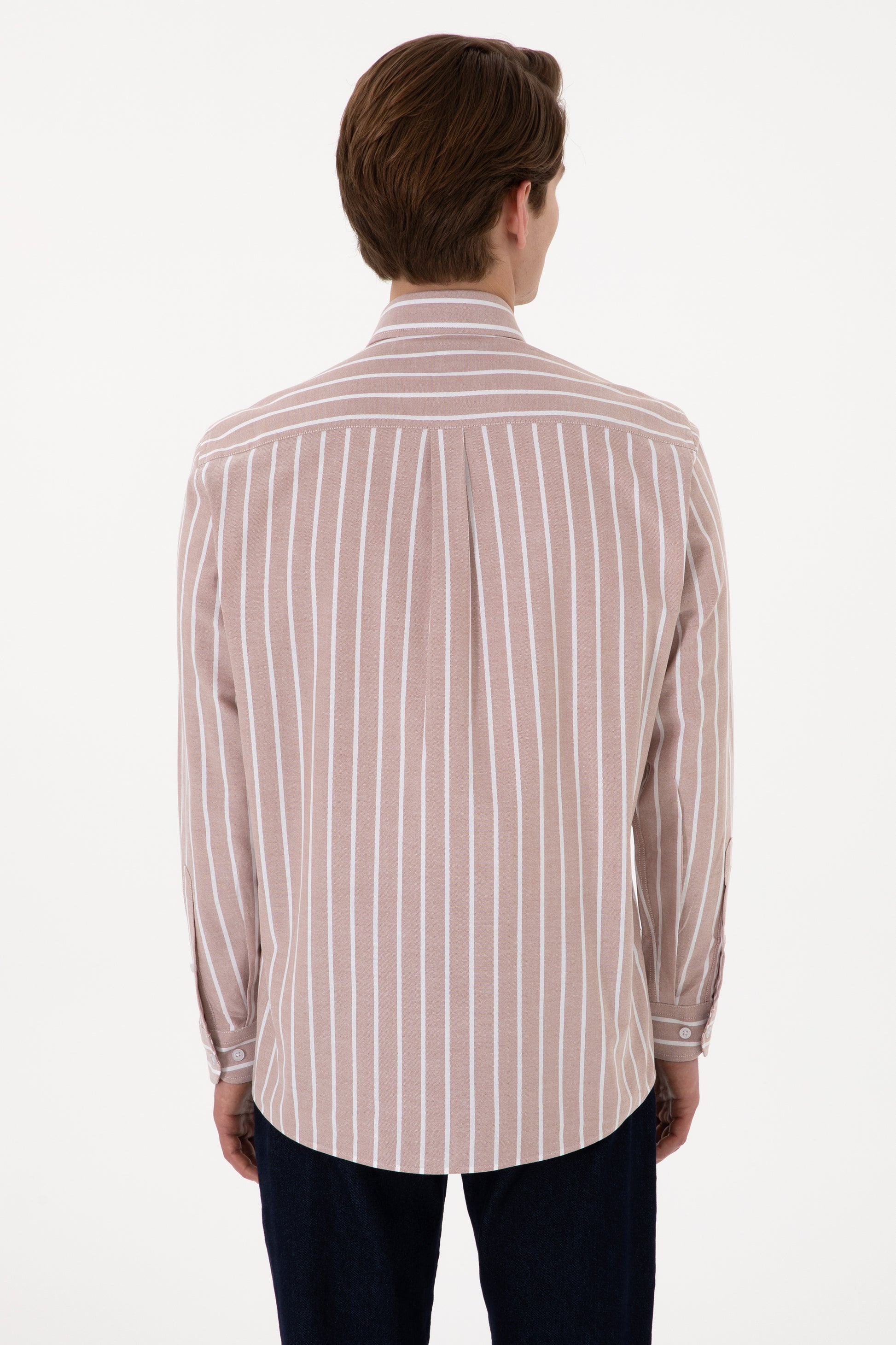 Men's Striped Camel Long Sleeve Shirt