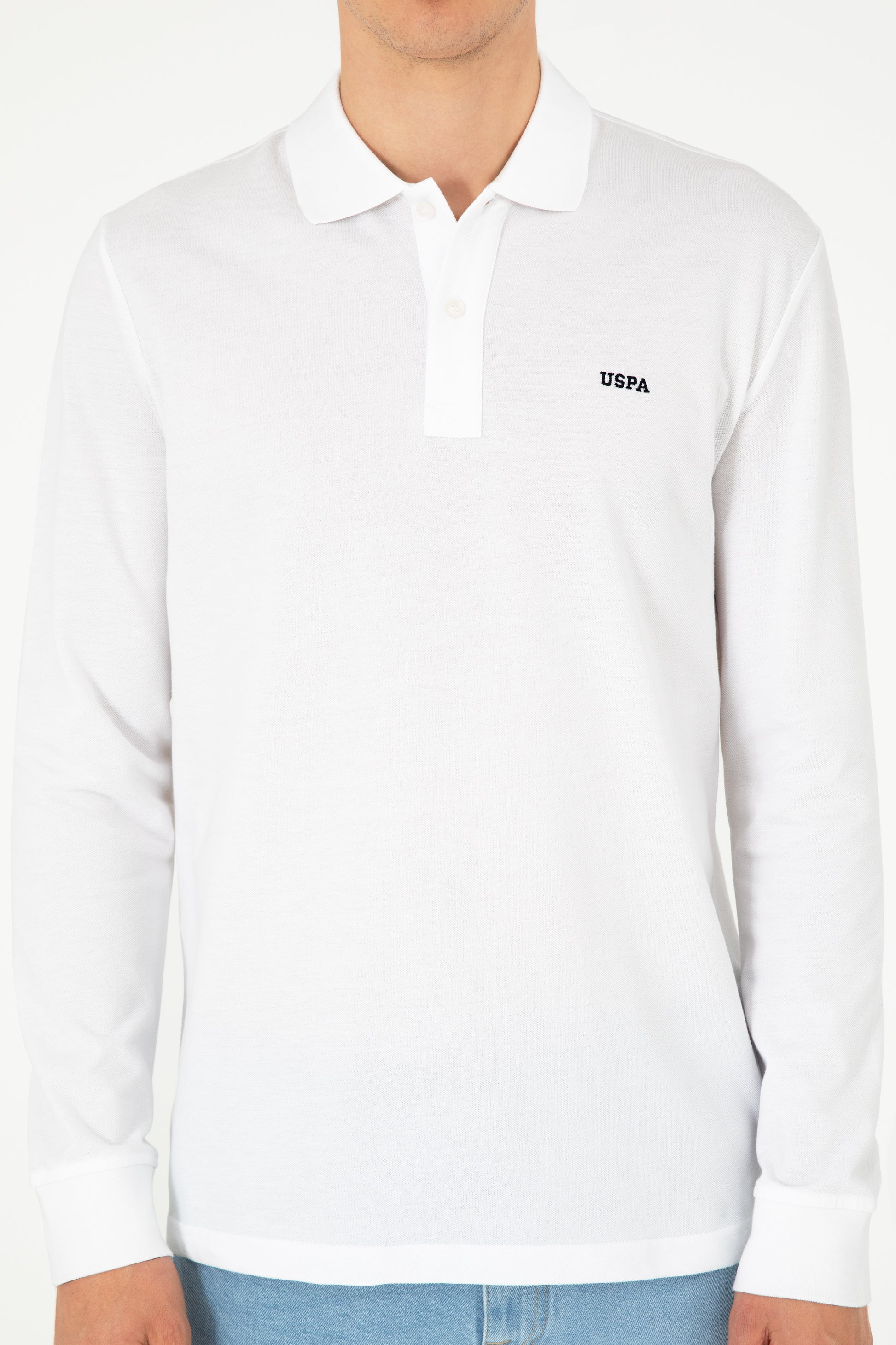 Men's Regular Fit Polo Neck White Basic Sweatshirt