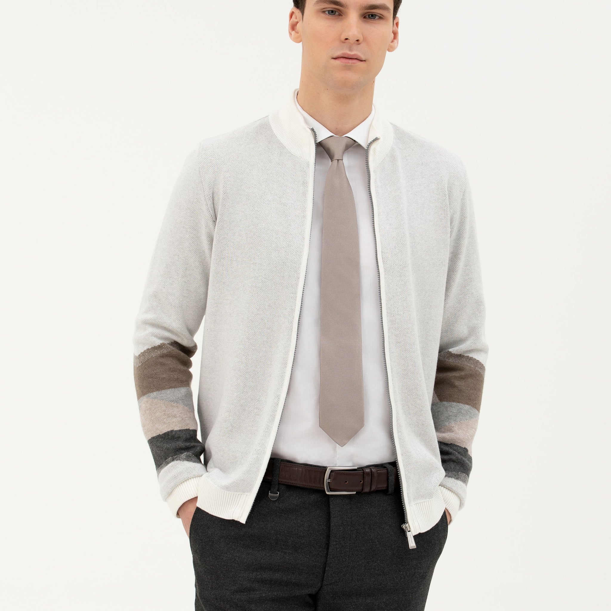 Ecru Slim Fit Knitwear Cardigan