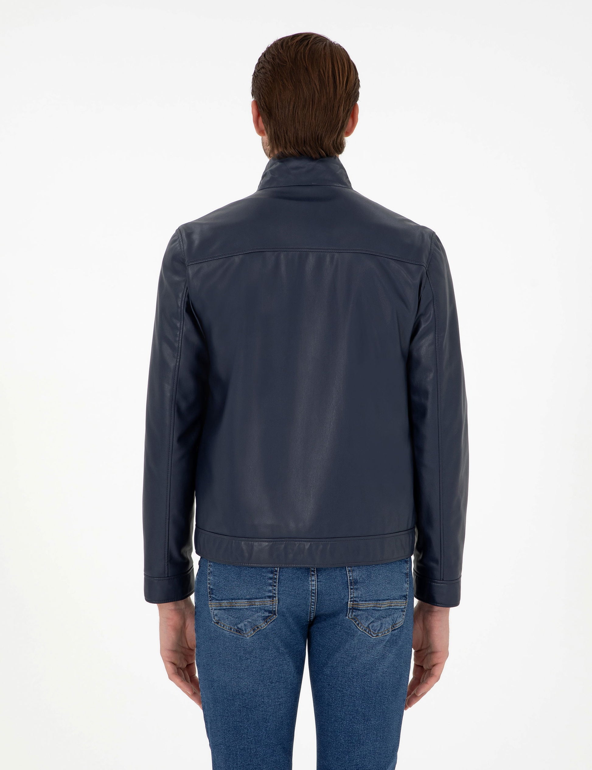 Navy Blue Leather Jacket