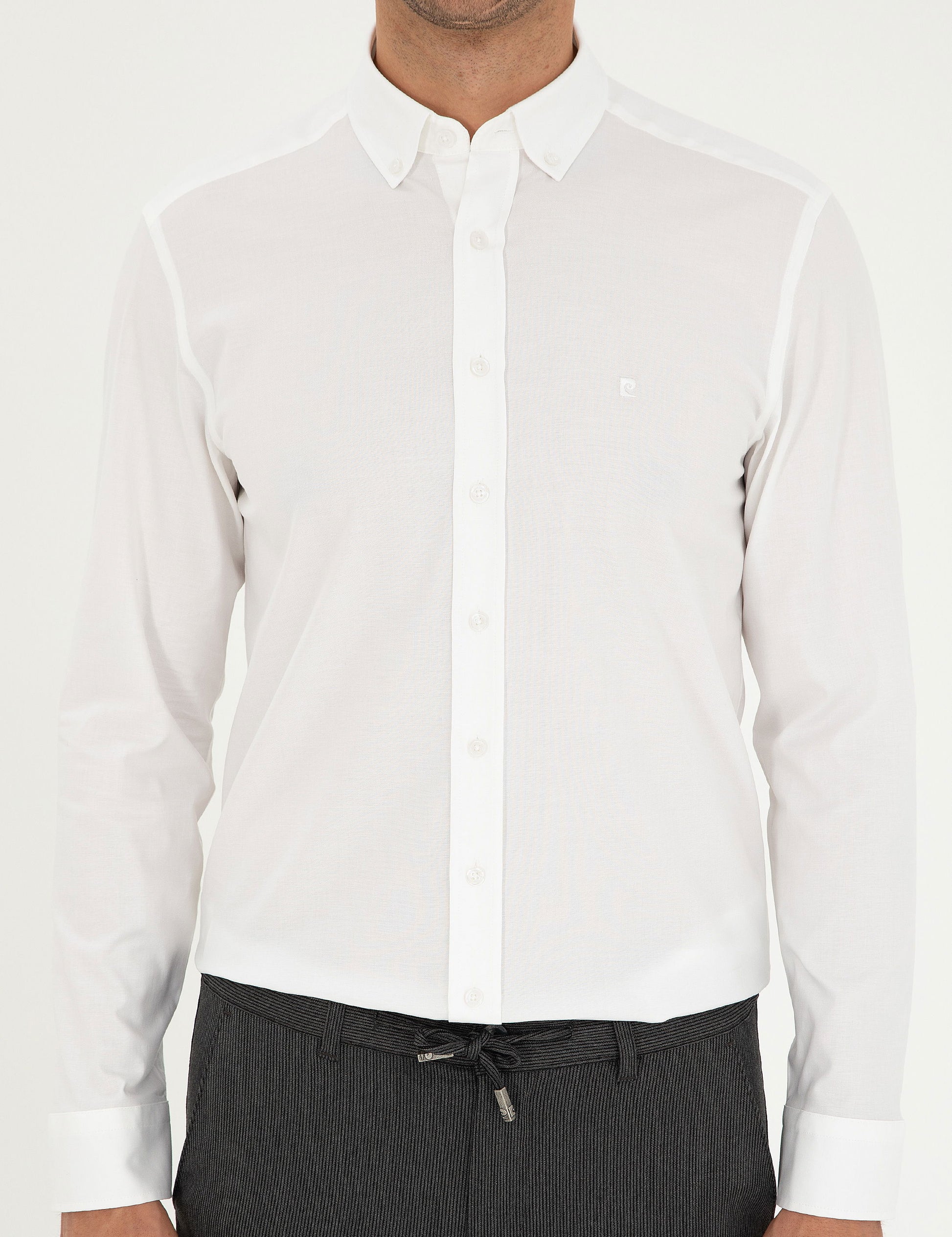 White Slim Fit Long Sleeve Shirt