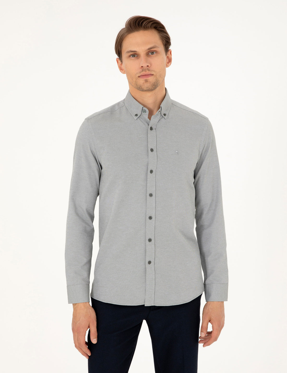 Khaki Oxford Slim Fit Long Sleeve Shirt
