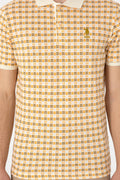 Men's Regular Fit Polo Neck Cream Print T-shirt
