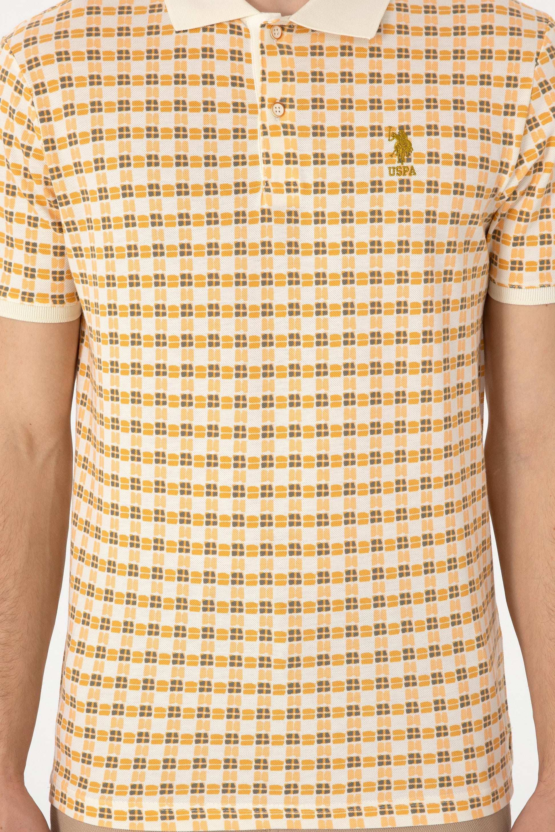 Men's Regular Fit Polo Neck Cream Print T-shirt