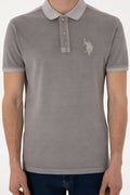 Men's Slim Fit Polo Neck Dark Grey Wash Basic T-Shirt