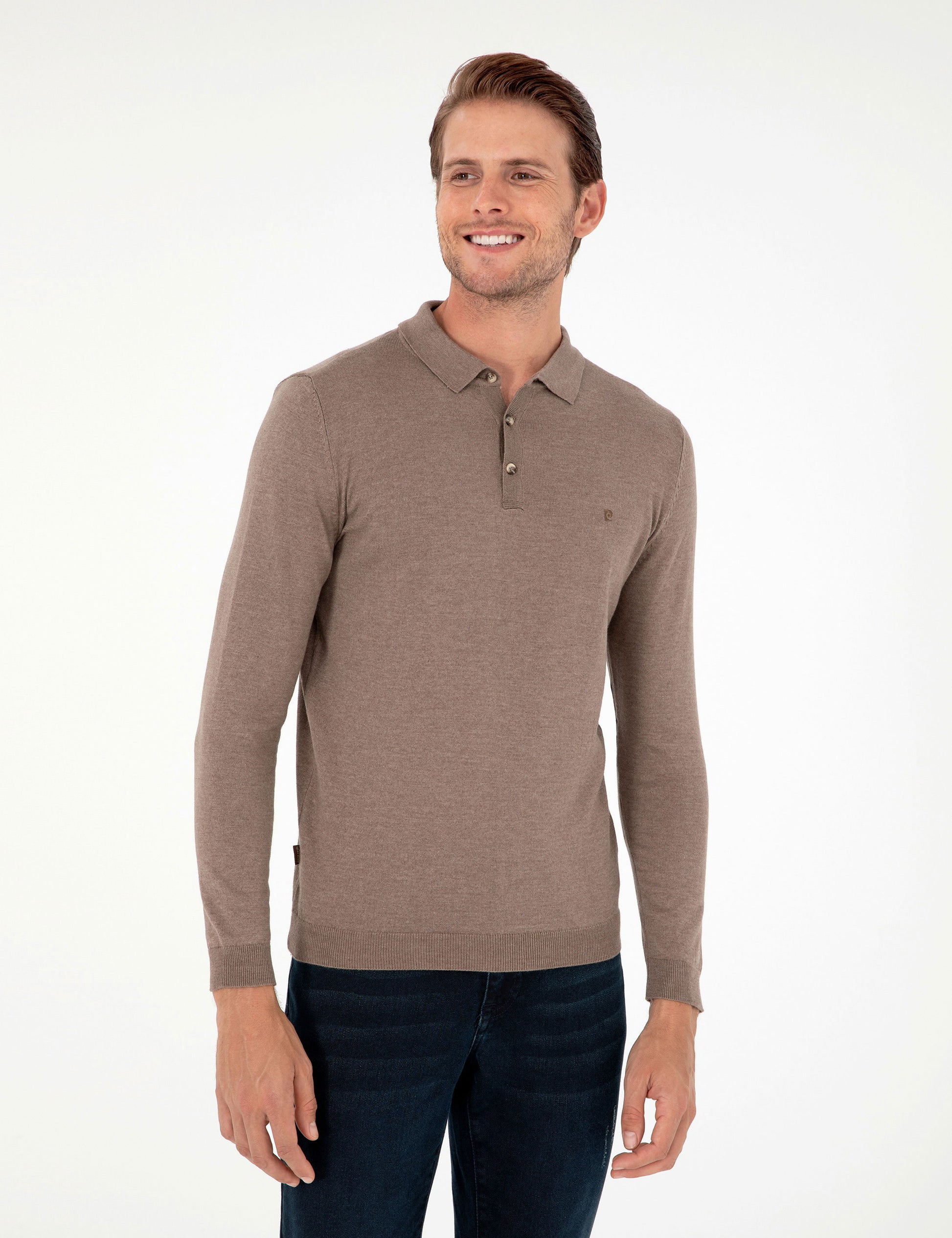 Mink Melange Slim Fit Polo Neck Basic Knitwear Sweater