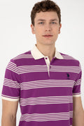 Men's Regular Fit Polo Neck Purple Striped T-Shirt