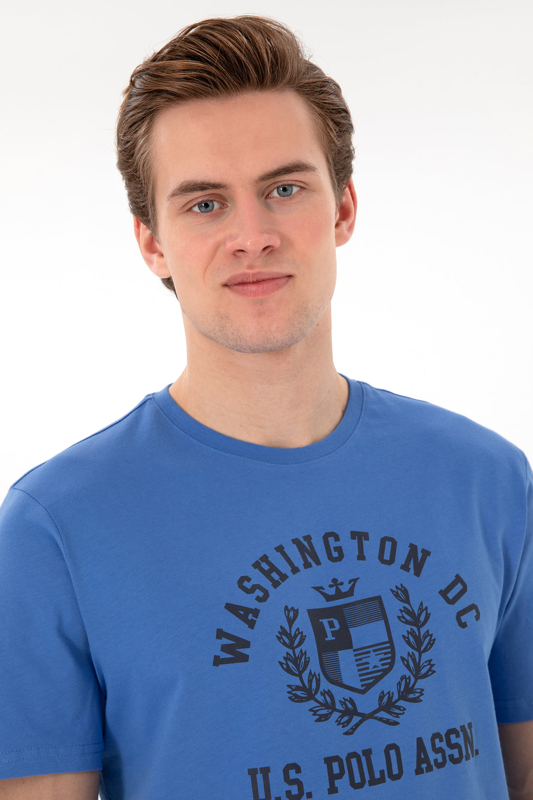 Men's Regular Fit Crew Neck Printed Indigo T-Shirt