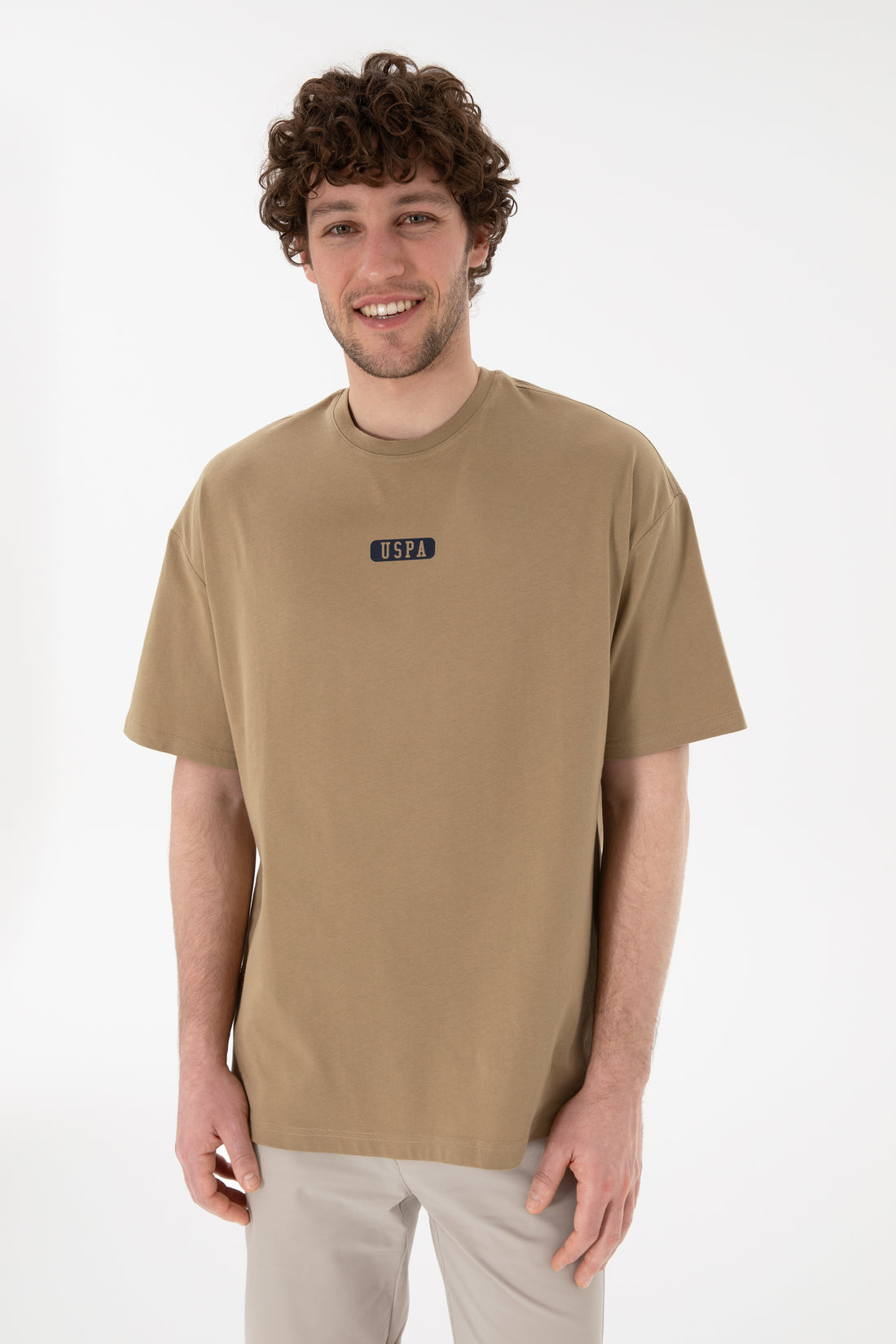 Men's Oversize Fit Crew Neck Khaki T-shirt
