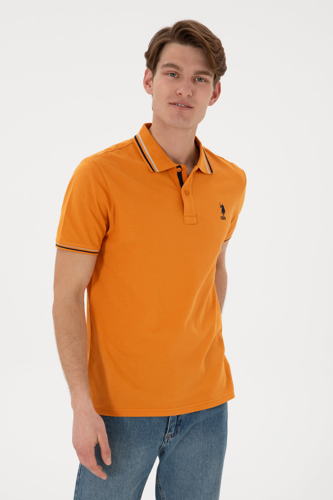 Men's Regular Fit Polo Neck Tile Basic T-Shirt