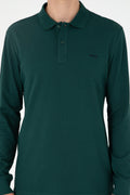 Men's Regular Fit Polo Neck Dark Green Basic Sweatshirt