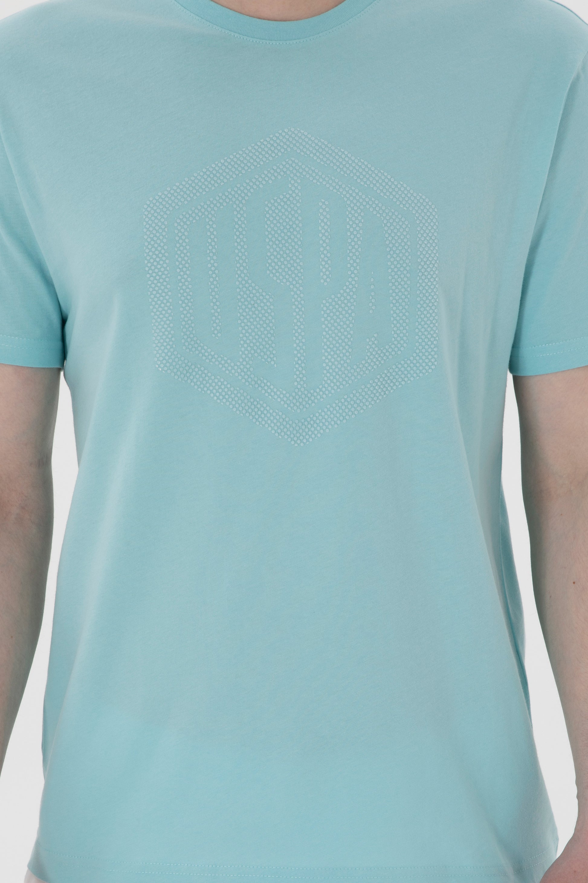 Men's Regular Fit Crew Neck Aqua T-Shirt