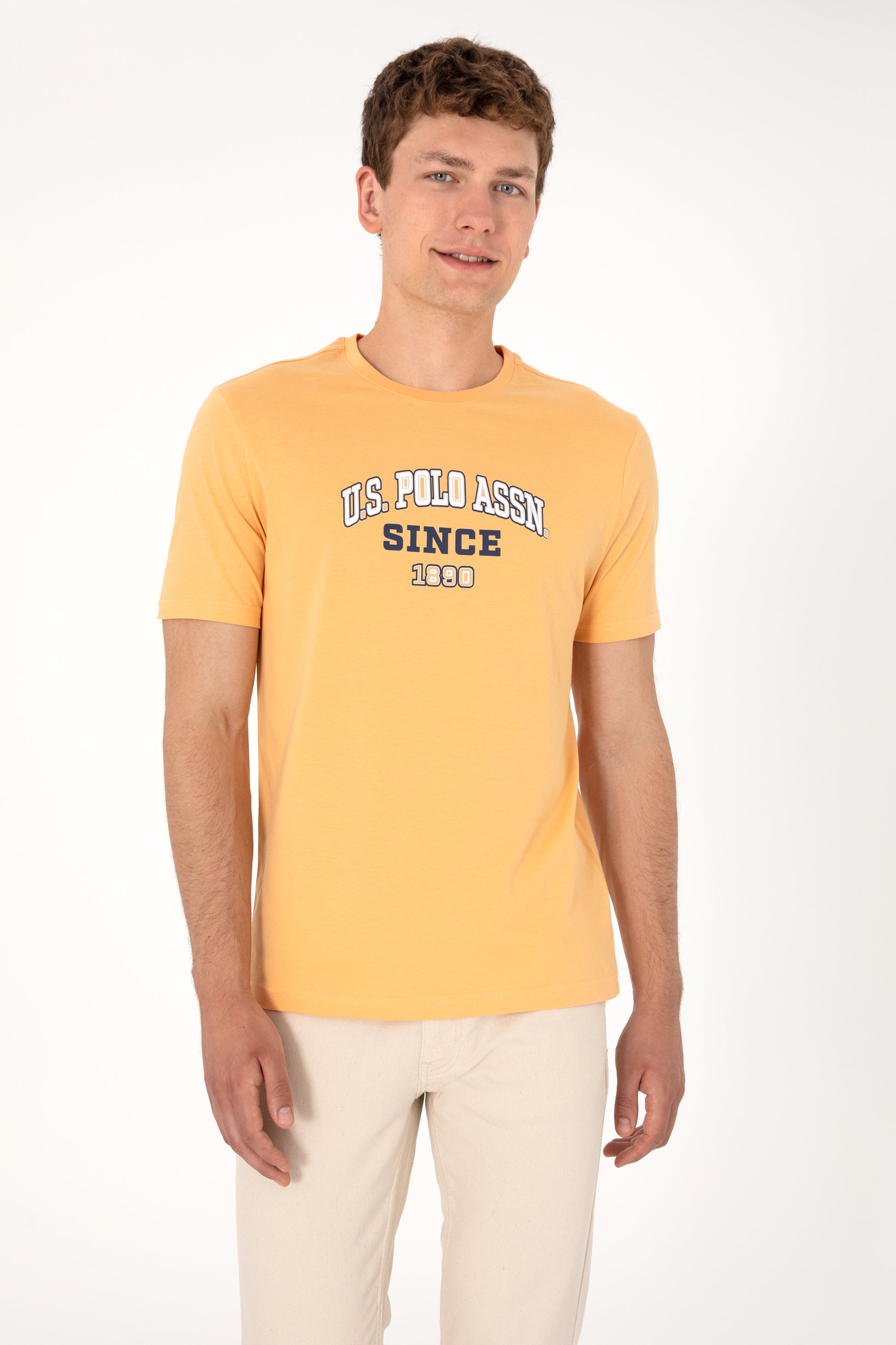 Men's Regular Fit Crew Neck Orange T-Shirt
